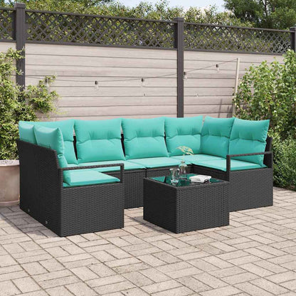 Bankstel 7 Pcs En Rood Poly Rattan