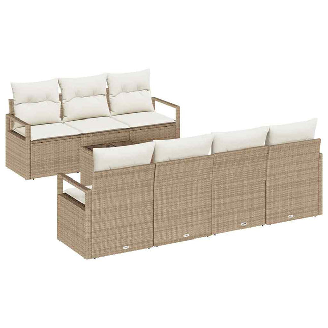 Bankstel Met Kussen 8 Pcs Beige En Crème Poly Rattan