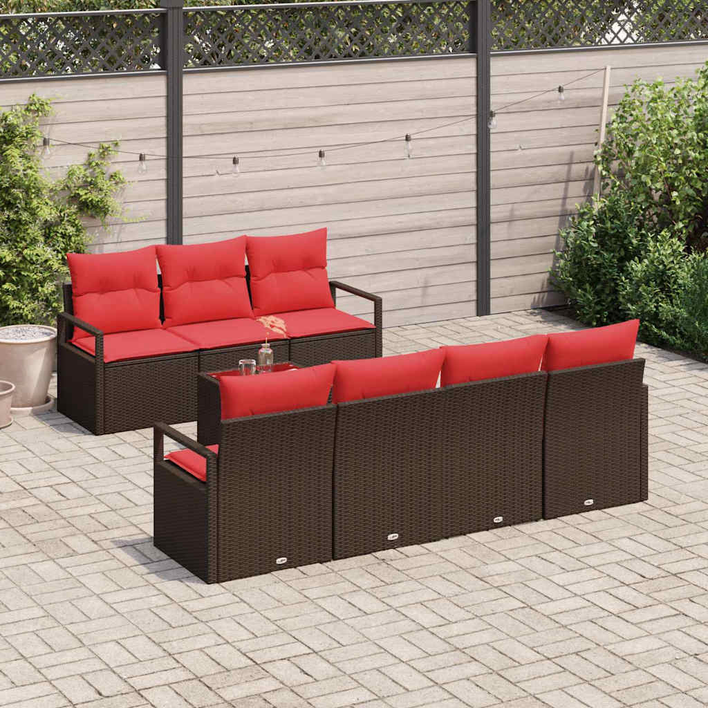 Bankstel Met Kussen 8 Pcs En Rood Poly Rattan