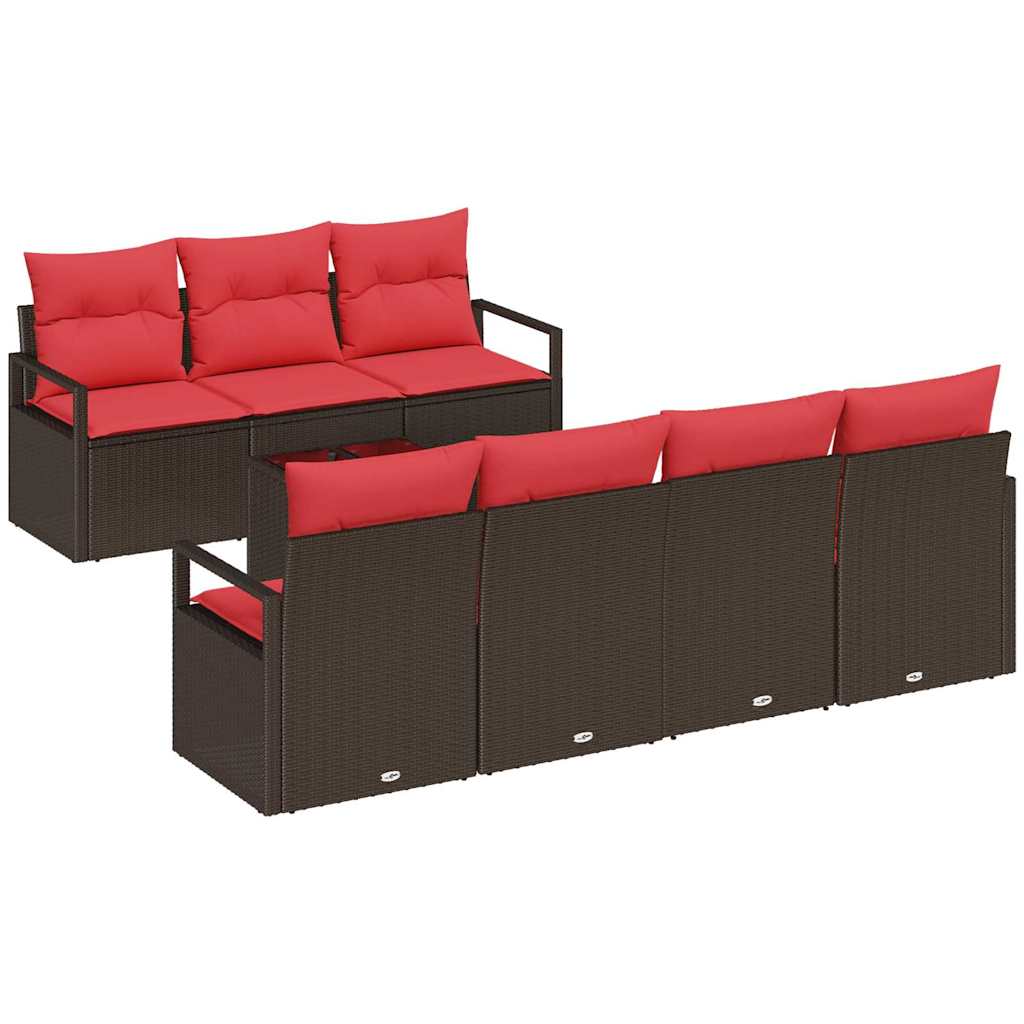 Bankstel Met Kussen 8 Pcs En Rood Poly Rattan