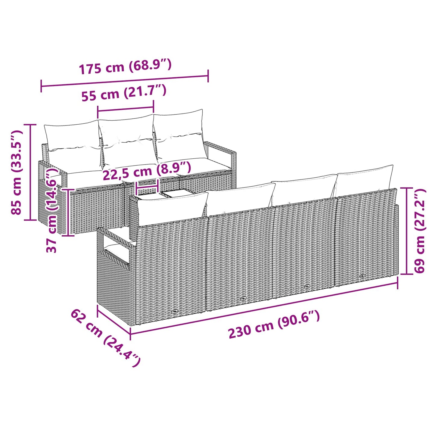 Bankstel Met Kussen 8 Pcs En Rood Poly Rattan