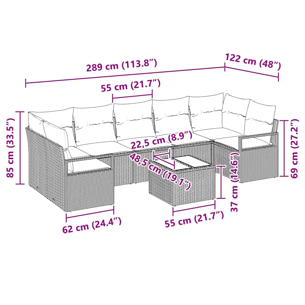 Bankstel 8 Pcs En Rood Poly Rattan
