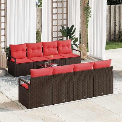 Bankstel Met Kussen 7 Pcs En Rood Poly Rattan