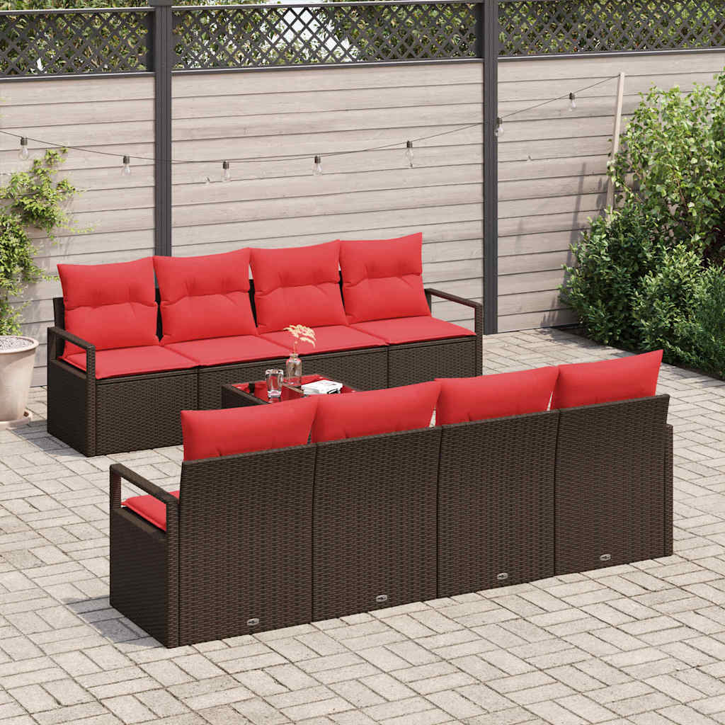Bankstel Met Kussen 7 Pcs En Rood Poly Rattan