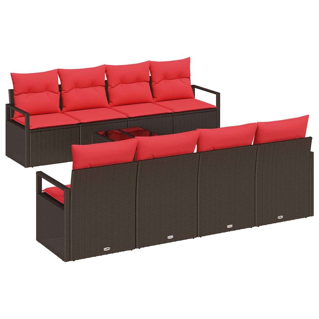 Bankstel Met Kussen 7 Pcs En Rood Poly Rattan