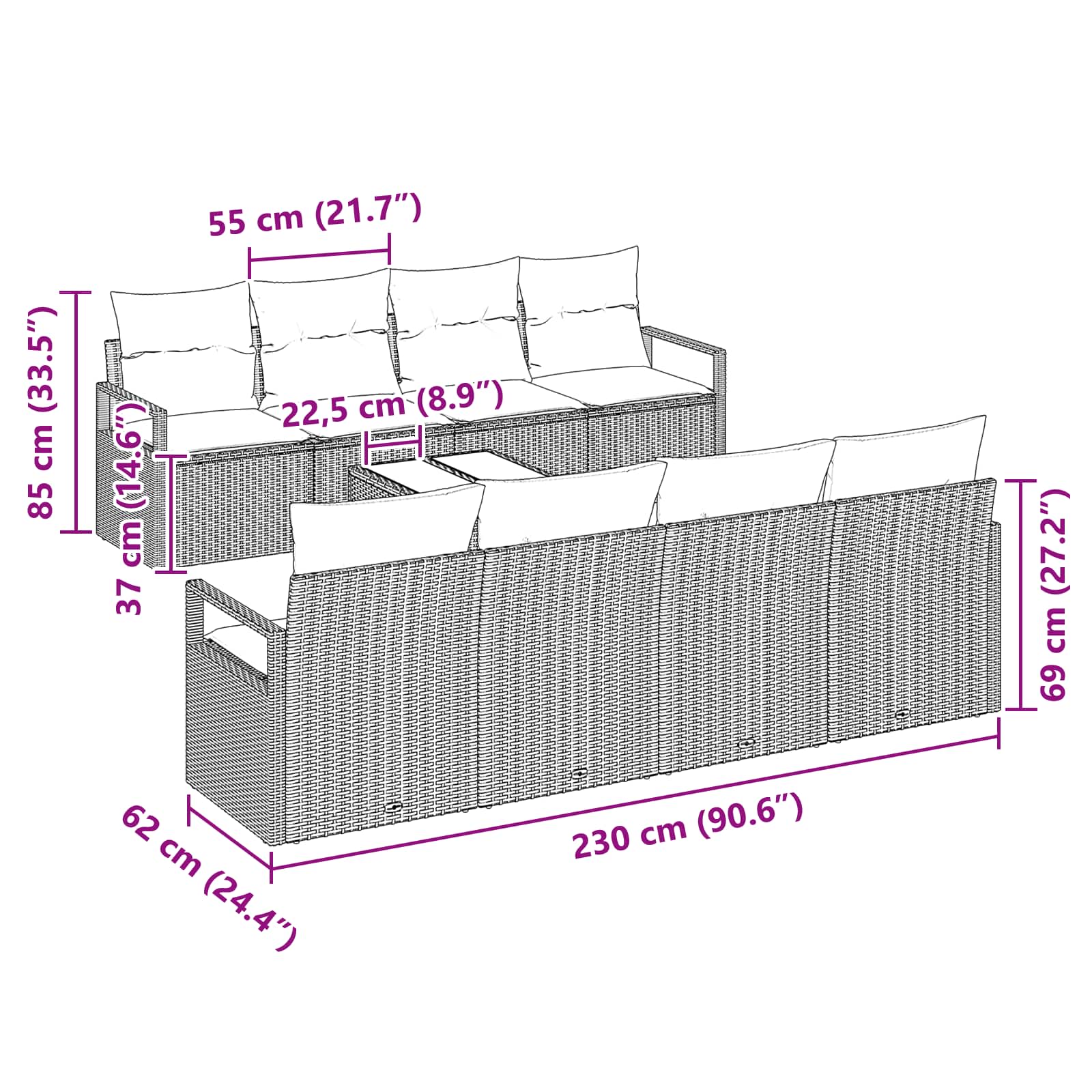 Bankstel Met Kussen 7 Pcs En Rood Poly Rattan