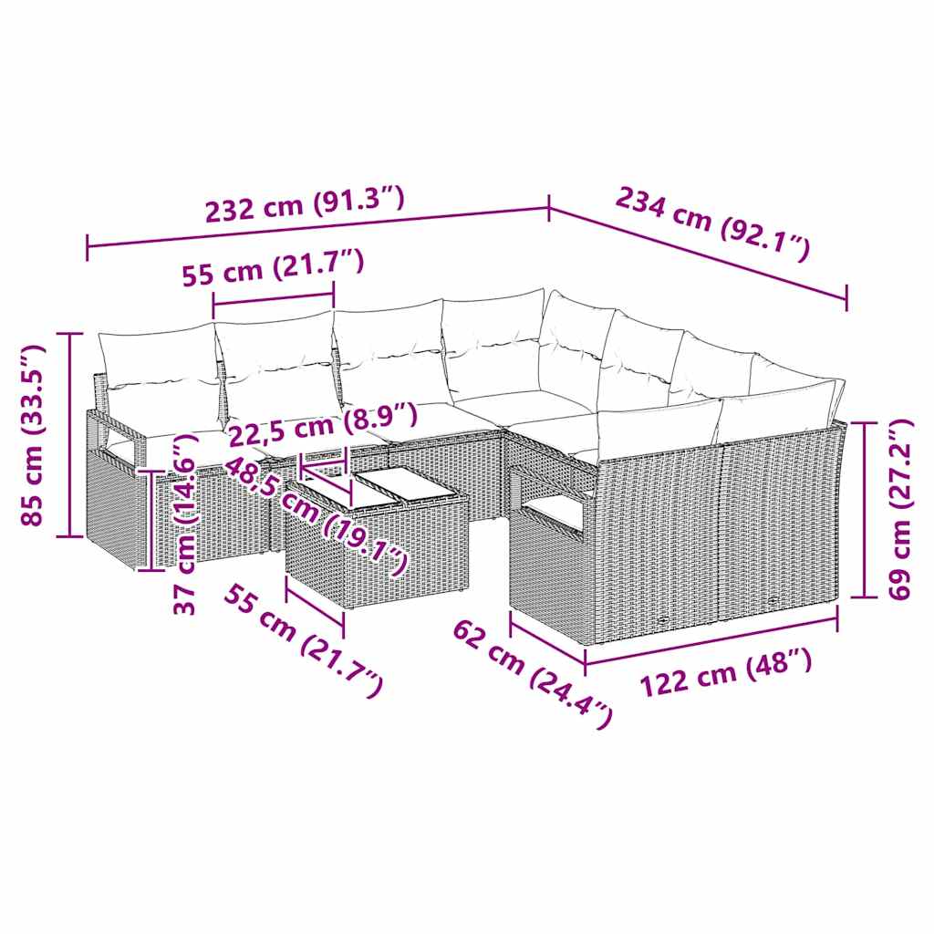 Bankstel Met Kussen 9 Pcs Poly Rattan