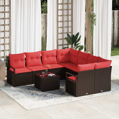 Bankstel Met Kussen 9 Pcs En Rood Poly Rattan
