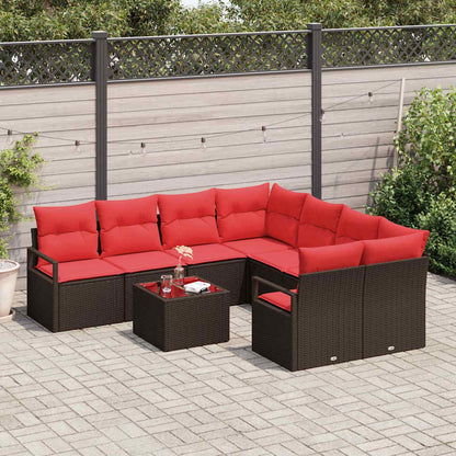 Bankstel Met Kussen 9 Pcs En Rood Poly Rattan