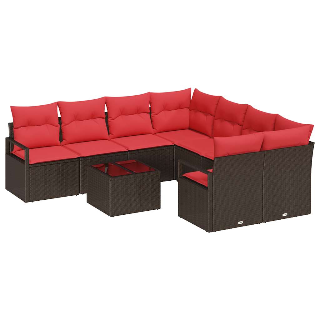 Bankstel Met Kussen 9 Pcs En Rood Poly Rattan