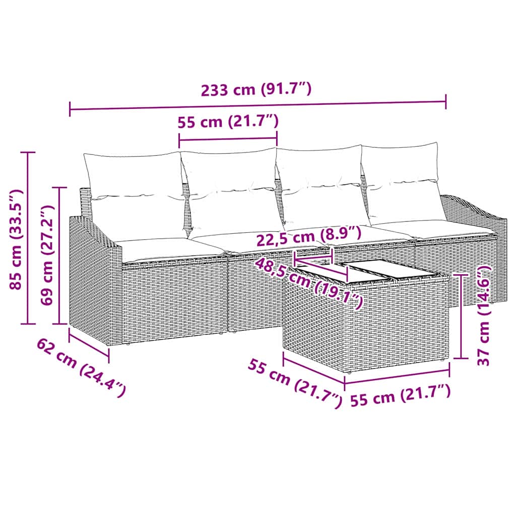 Bankstel Met Kussen Met Kussen 5 Pcs Poly Rattan