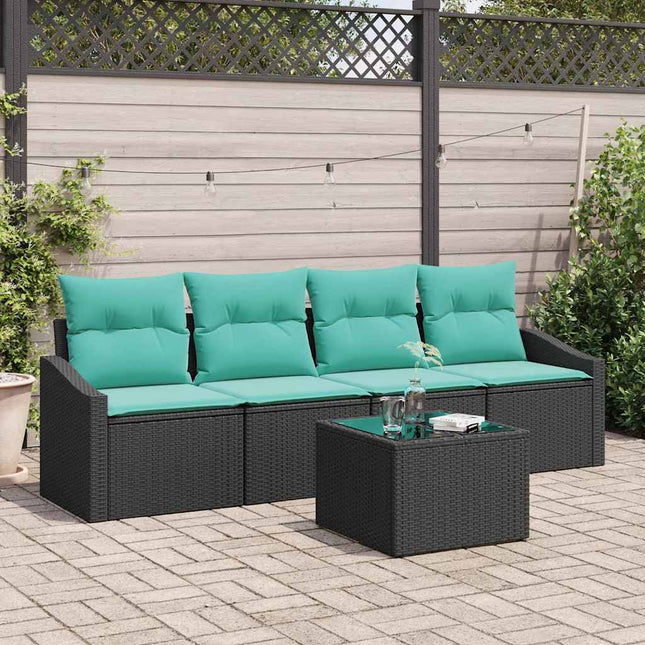 Bankstel Met Kussen 5 Pcs En Turquoise Poly Rattan