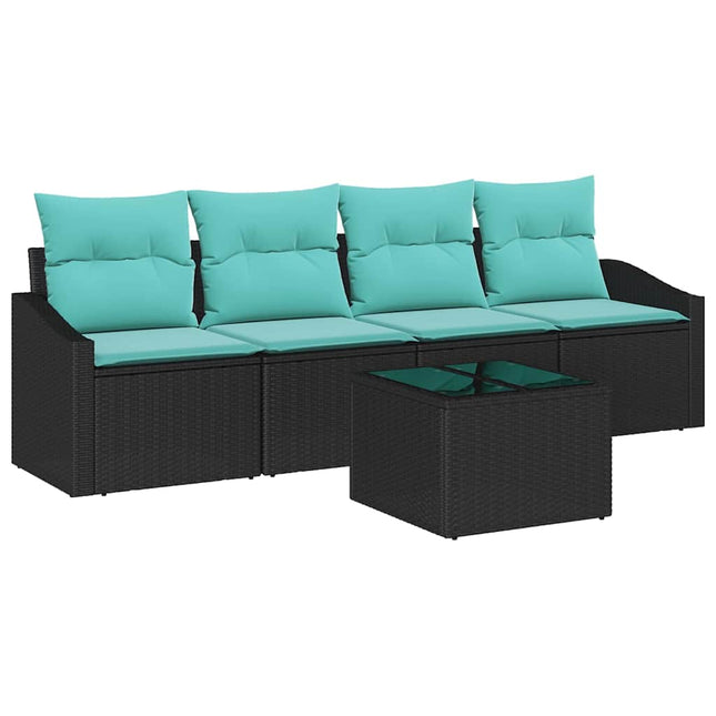 Bankstel Met Kussen 5 Pcs En Turquoise Poly Rattan