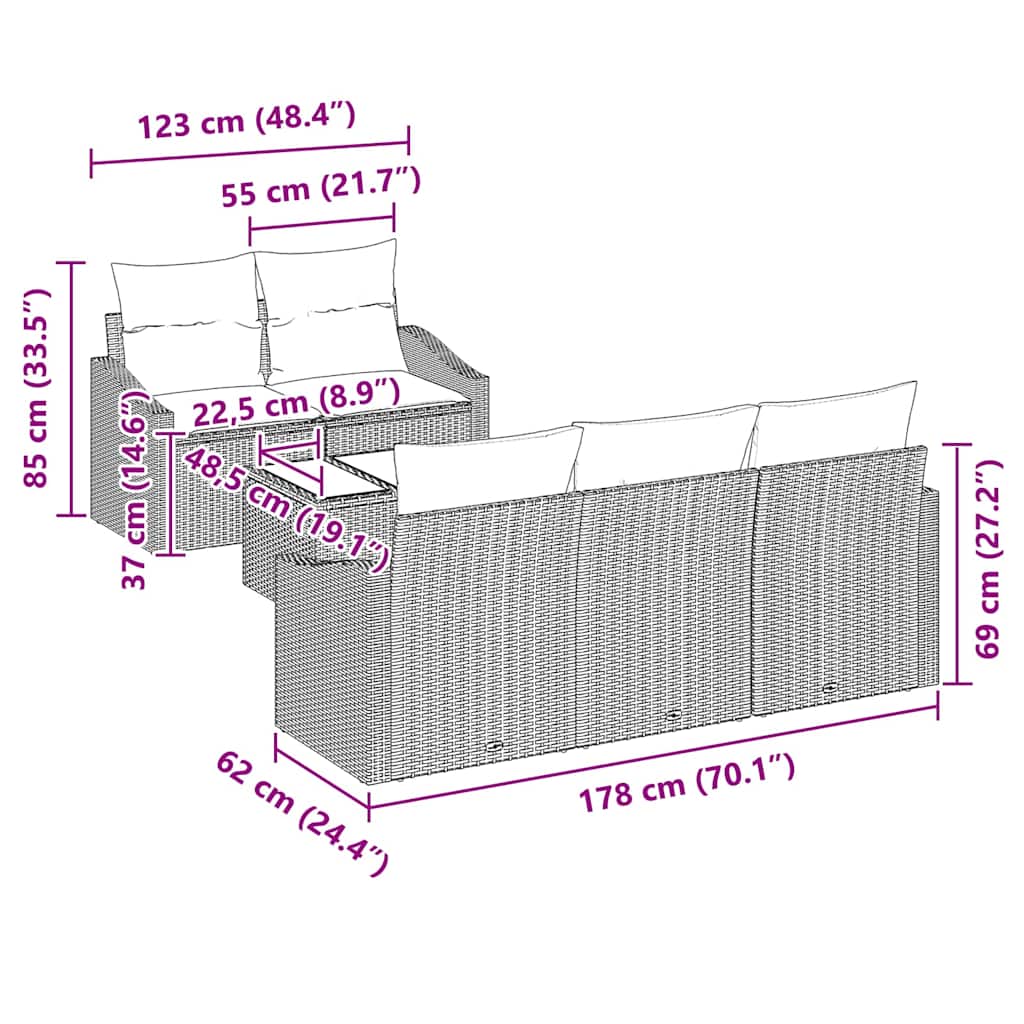Bankstel Met Kussen Met Kussen 6 Pcs Poly Rattan