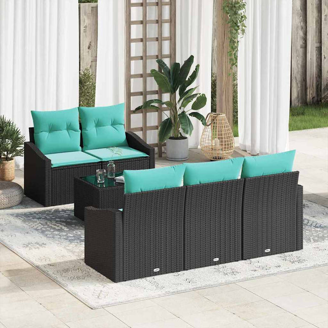 Bankstel Met Kussen 6 Pcs En Turquoise Poly Rattan