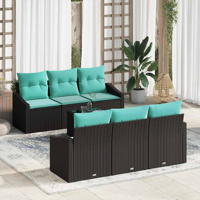 Bankstel Met Kussen 7 Pcs En Turquoise Poly Rattan