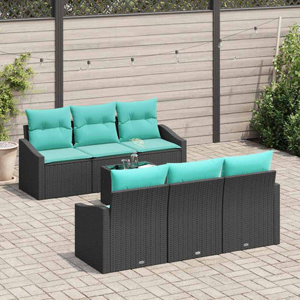 Bankstel Met Kussen 7 Pcs En Turquoise Poly Rattan