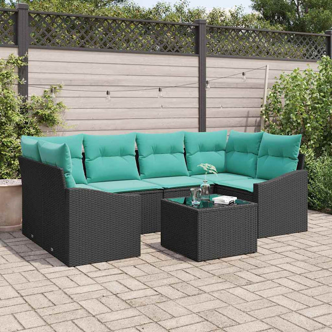 Bankstel Met Kussen 7 Pcs En Turquoise Poly Rattan
