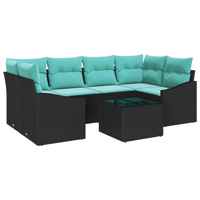 Bankstel Met Kussen 7 Pcs En Turquoise Poly Rattan