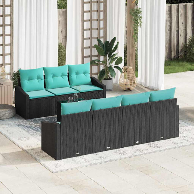 Bankstel Met Kussen 8 Pcs En Turquoise Poly Rattan
