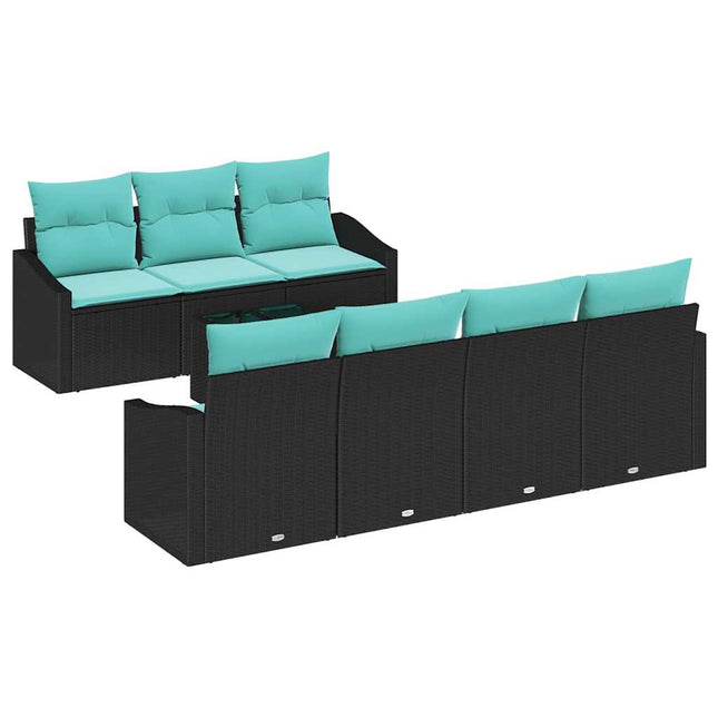 Bankstel Met Kussen 8 Pcs En Turquoise Poly Rattan