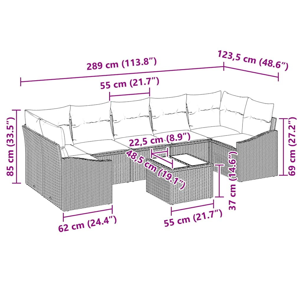 Bankstel Met Kussen 55 X 55 X 37 Cm Poly Rattan