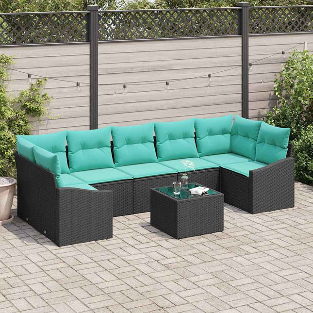 Bankstel Met Kussen 8 Pcs En Turquoise Poly Rattan