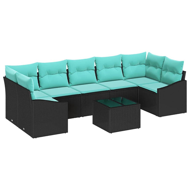 Bankstel Met Kussen 8 Pcs En Turquoise Poly Rattan