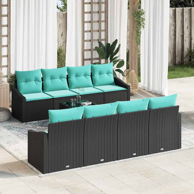 Bankstel Met Kussen 9 Pcs En Turquoise Poly Rattan