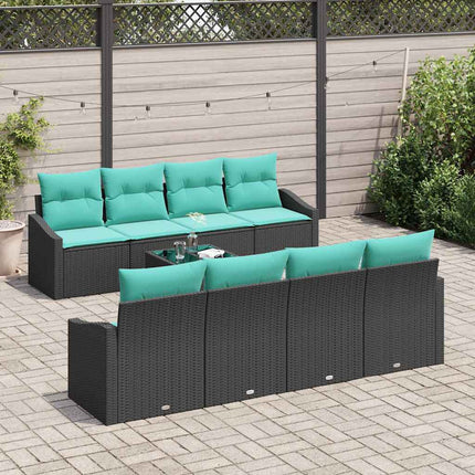 Bankstel Met Kussen 9 Pcs En Turquoise Poly Rattan