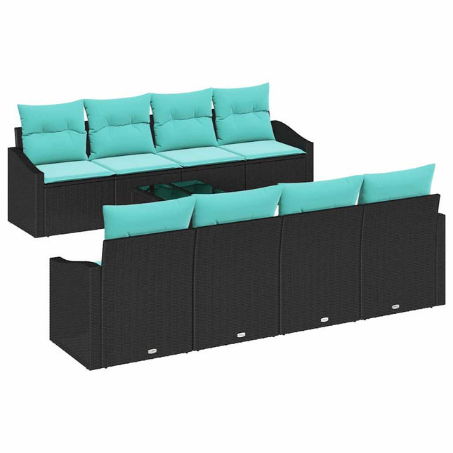 Bankstel Met Kussen 9 Pcs En Turquoise Poly Rattan