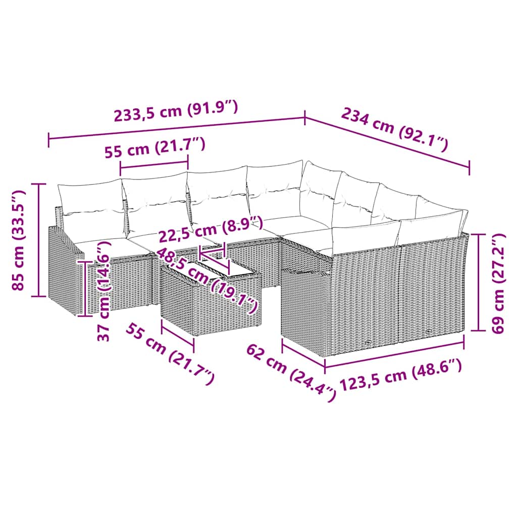 Bankstel Met Kussen Met Kussen 9 Pcs Poly Rattan