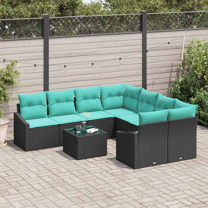 Bankstel Met Kussen 9 Pcs En Turquoise Poly Rattan