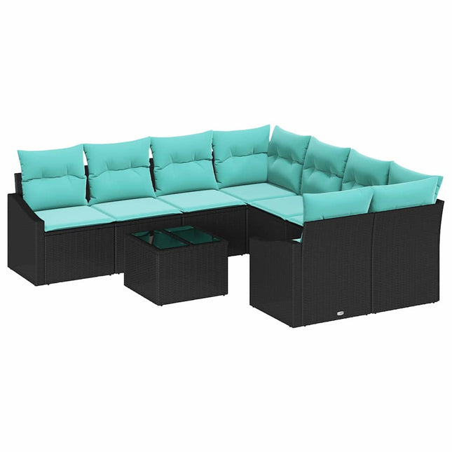 Bankstel Met Kussen 9 Pcs En Turquoise Poly Rattan