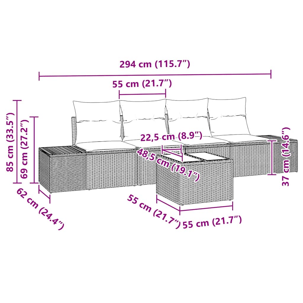 Bankstel Met Kussen Met Kussen 5 Pcs Poly Rattan