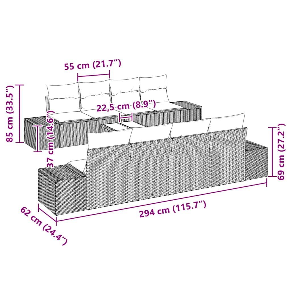 Tuin Sofa Set Met Kussen 7 Pcs Poly Rattan