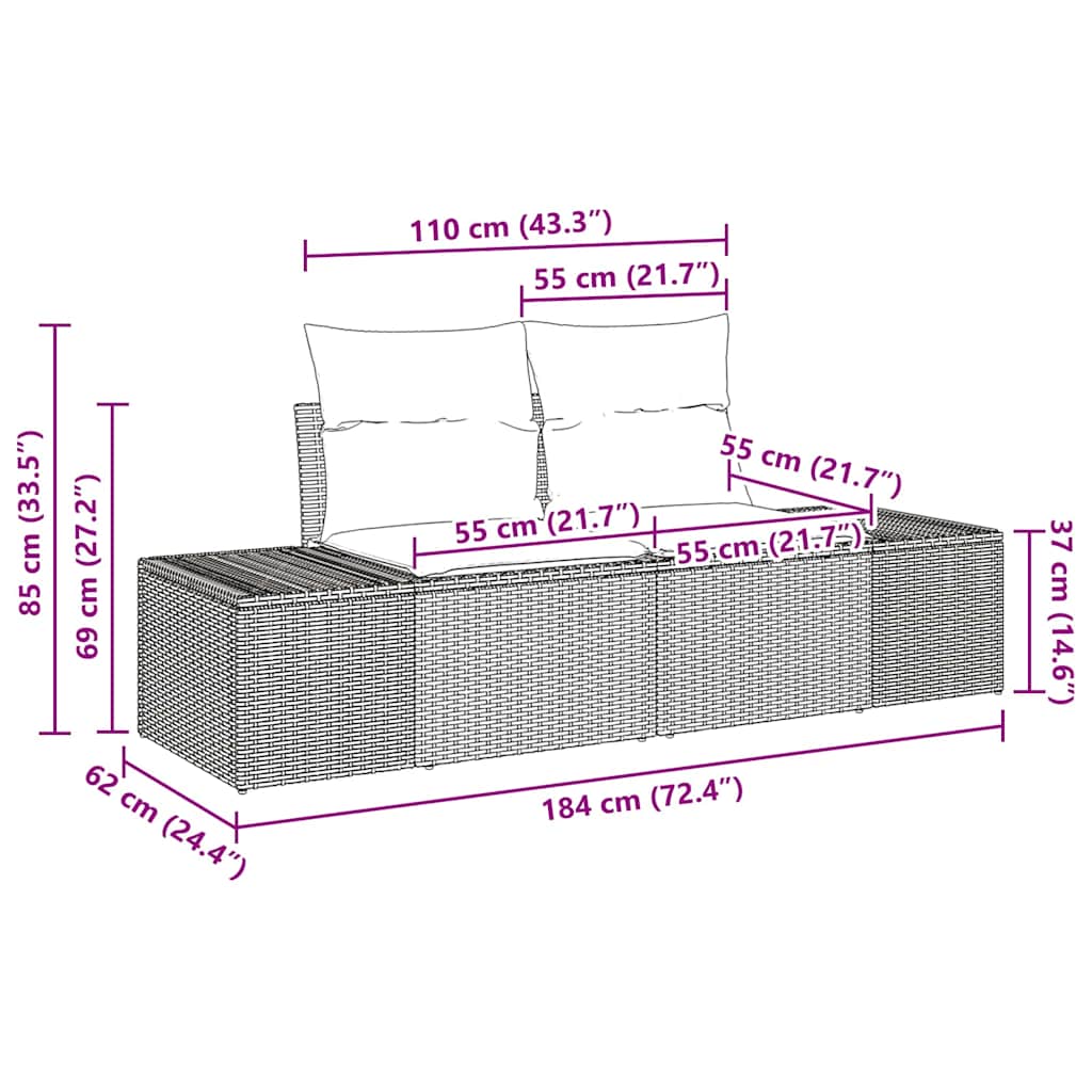 Tuin Sofa Set Met Kussen 7 Pcs Poly Rattan