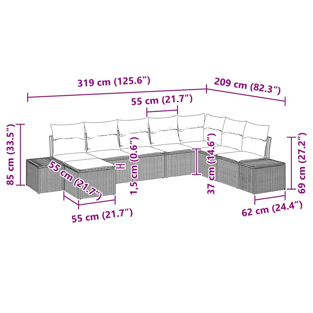 Tuin Sofa Set Met Kussen 8 Pcs Poly Rattan