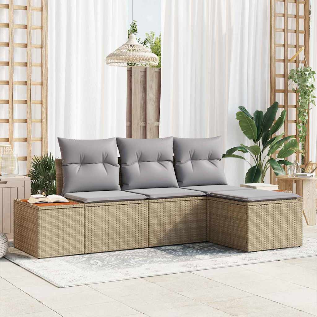 Tuin Sofa Set Met Kussen Met Kussen 4 Pcs Poly Rattan