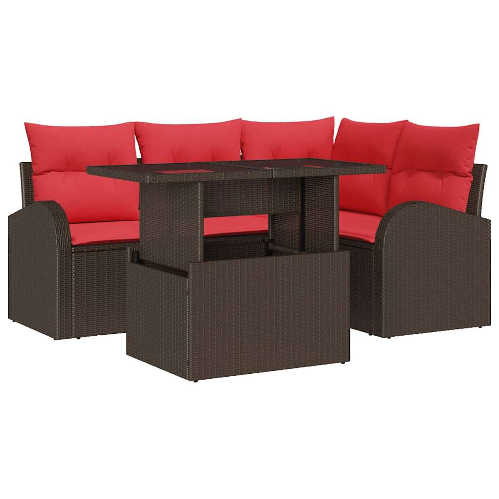 Tuin Sofa Set Met Opslag 5 Pcs En Rood Poly Rattan