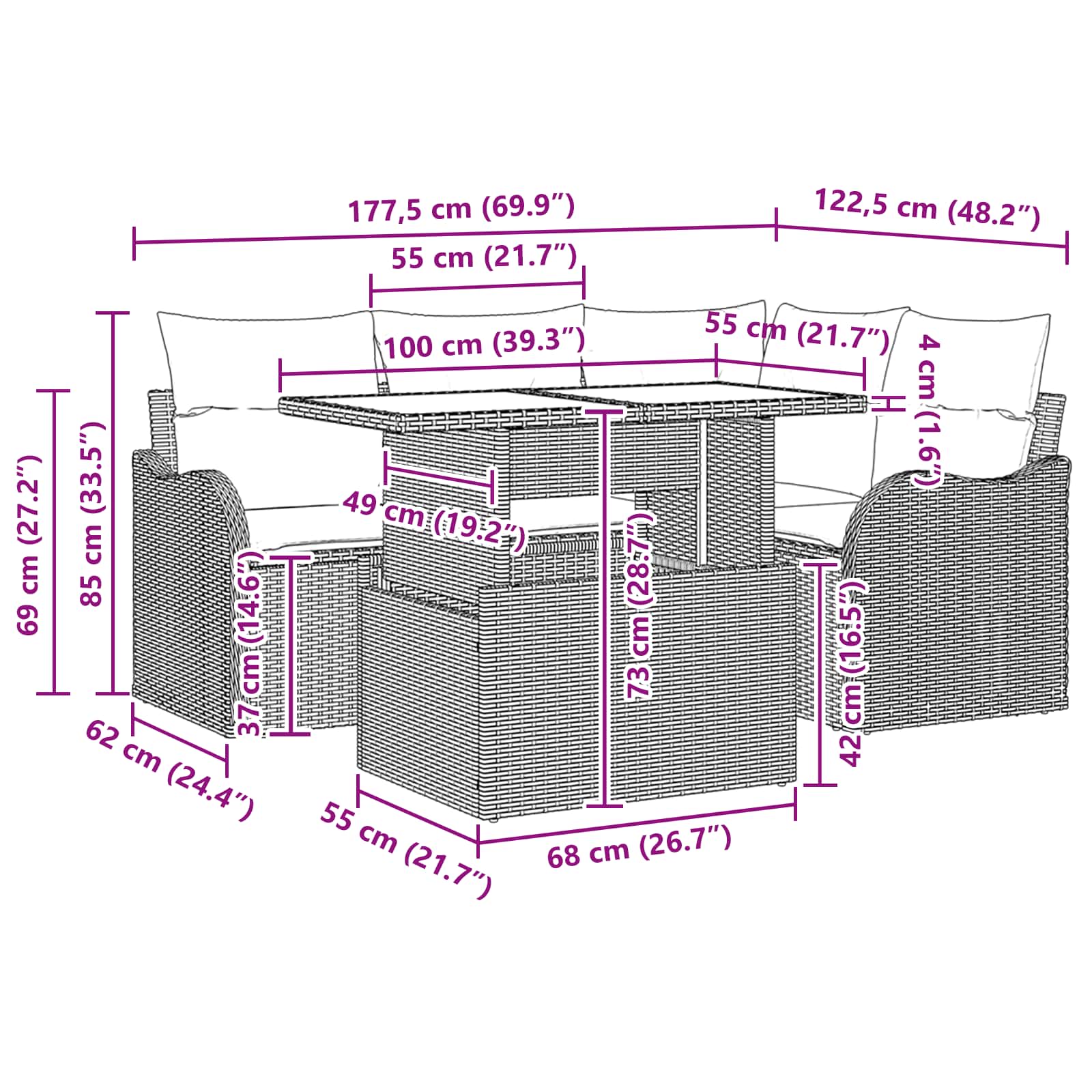 Tuin Sofa Set Met Opslag 5 Pcs En Rood Poly Rattan