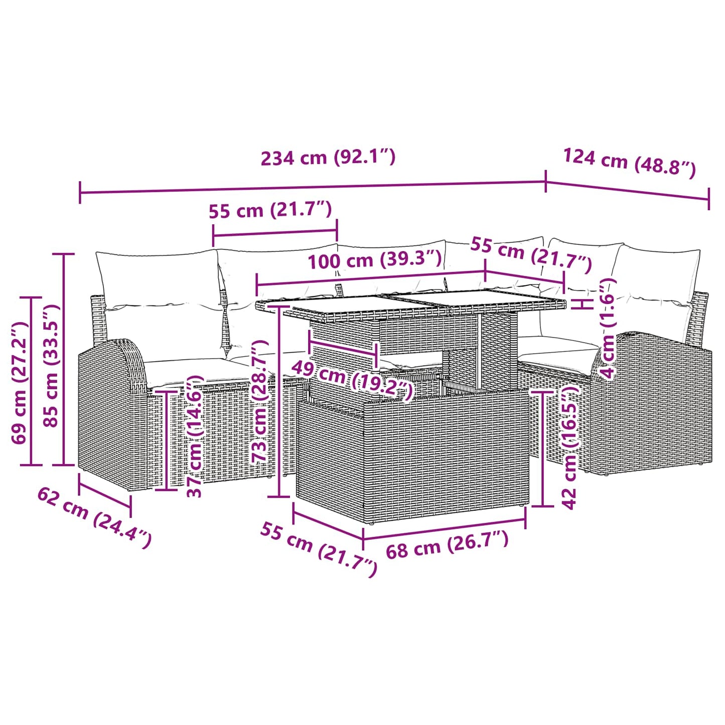 Tuin Sofa Set Met Kussen 6 Pcs En Rood Poly Rattan