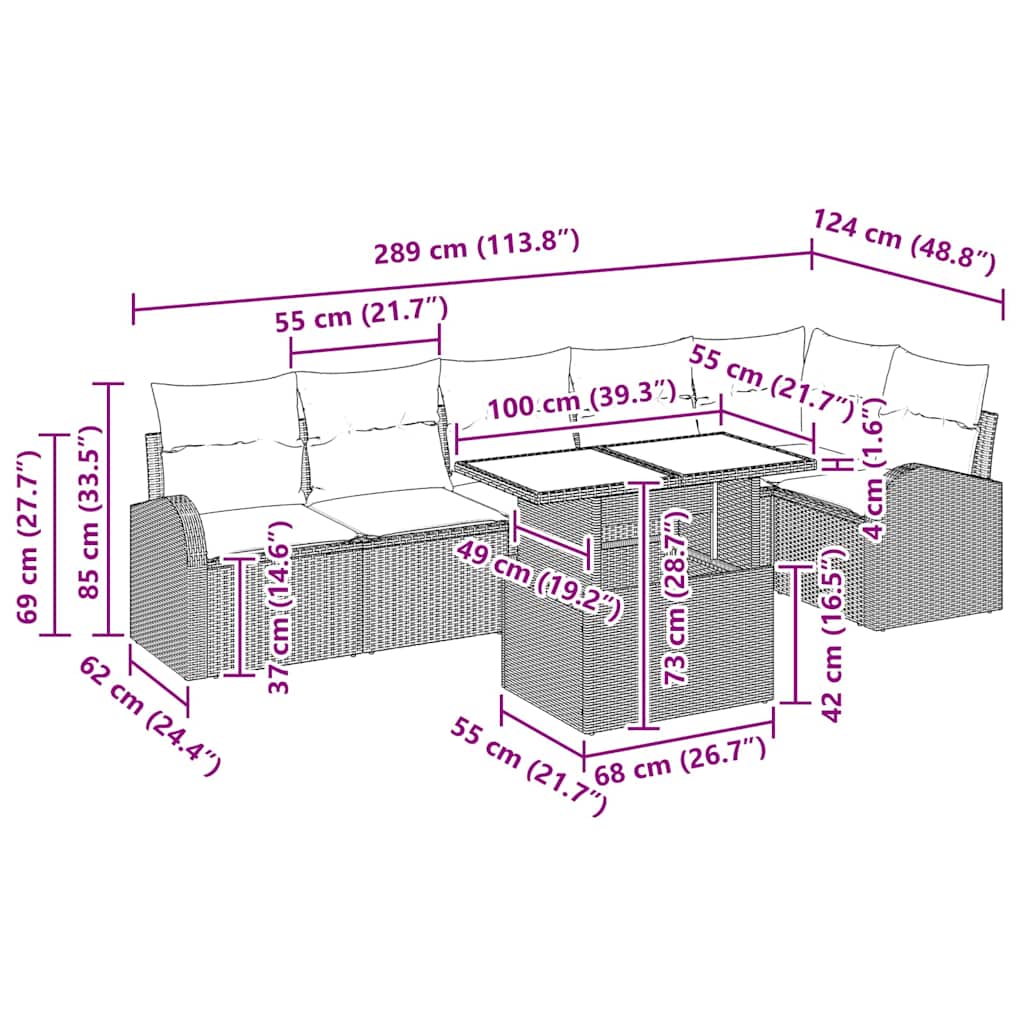 Tuin Sofa Set Met Kussen 7 Pcs Poly Rattan