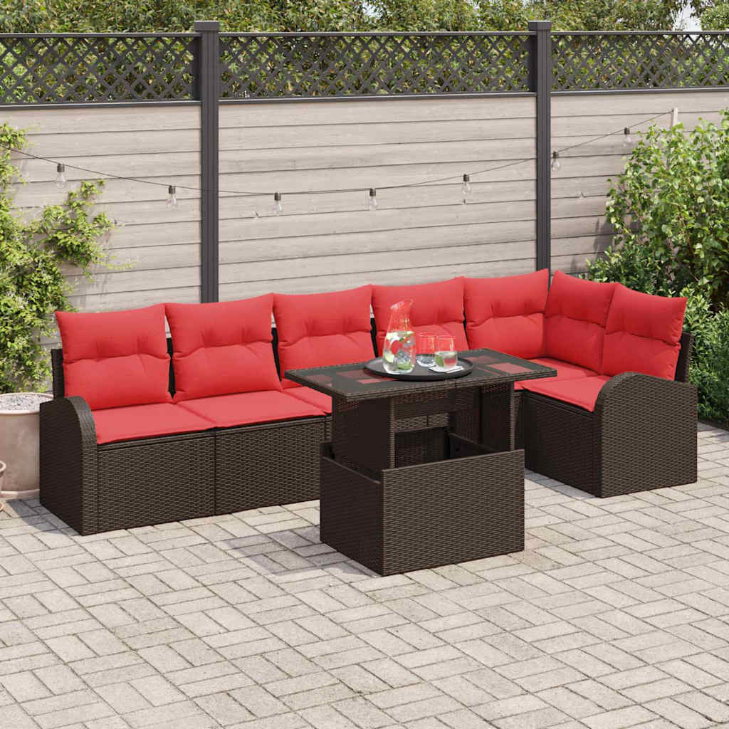 Tuin Sofa Set Met Opslag 7 Pcs En Rood Poly Rattan