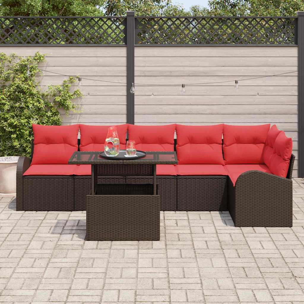 Tuin Sofa Set Met Opslag 7 Pcs En Rood Poly Rattan