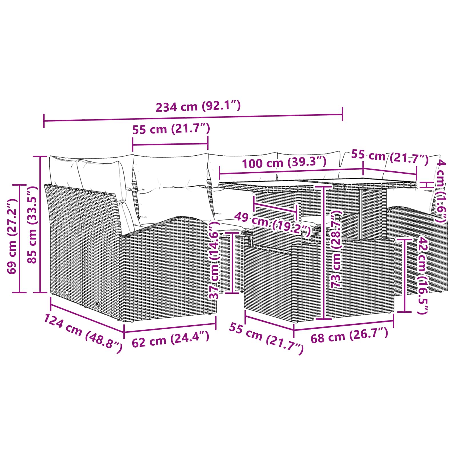 Tuin Sofa Set Met Opslag 7 Pcs En Rood Poly Rattan