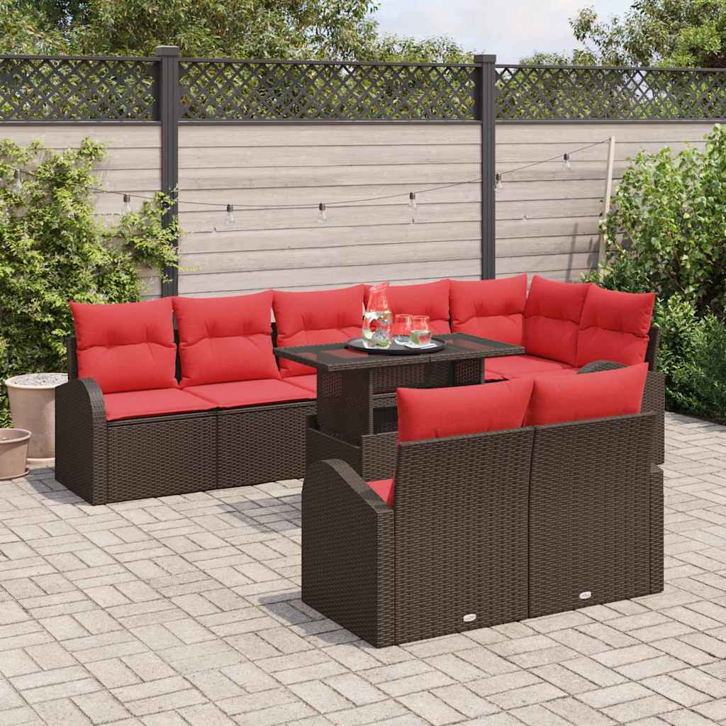 Tuin Sofa Set Met Opslag 9 Pcs En Rood Poly Rattan