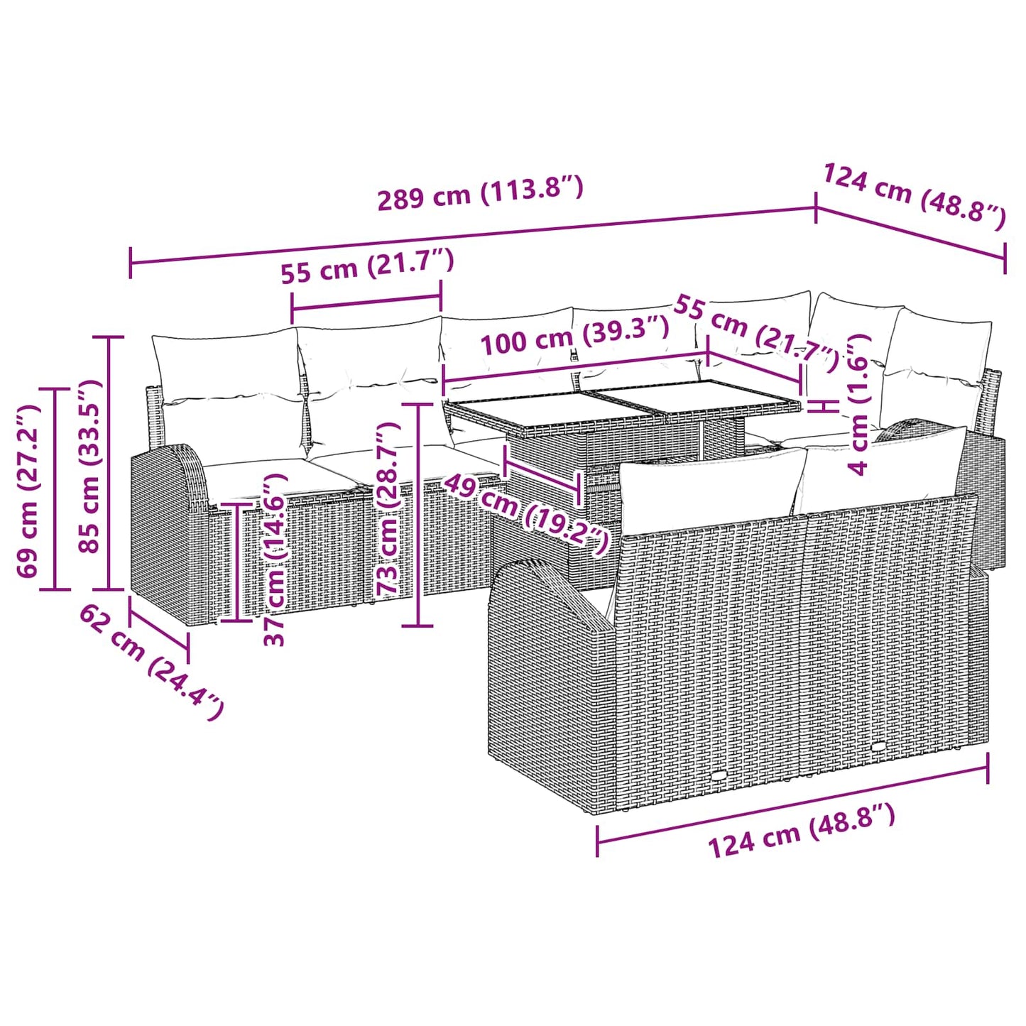 Tuin Sofa Set Met Opslag 9 Pcs En Rood Poly Rattan