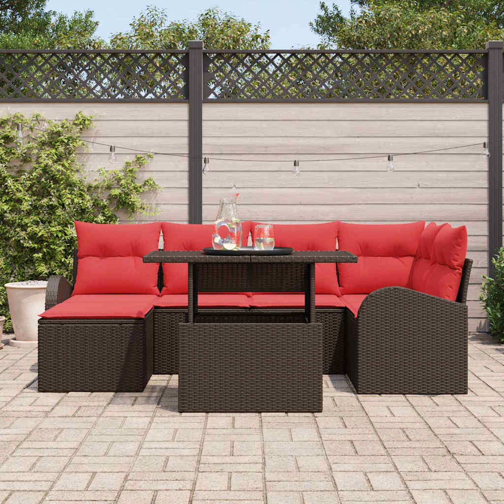 Tuin Sofa Set Met Opslag 7 Pcs En Rood Poly Rattan