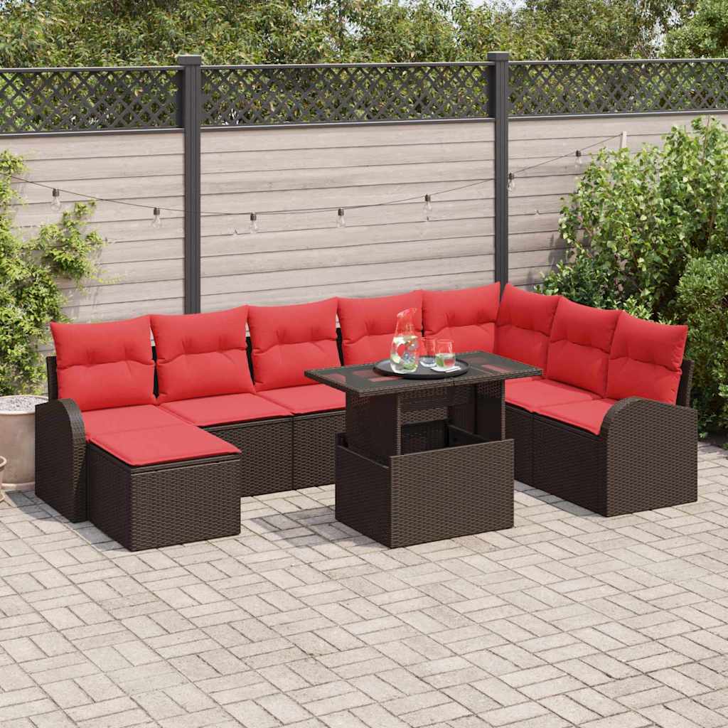 Tuin Sofa Set Met Opslag 9 Pcs En Rood Poly Rattan